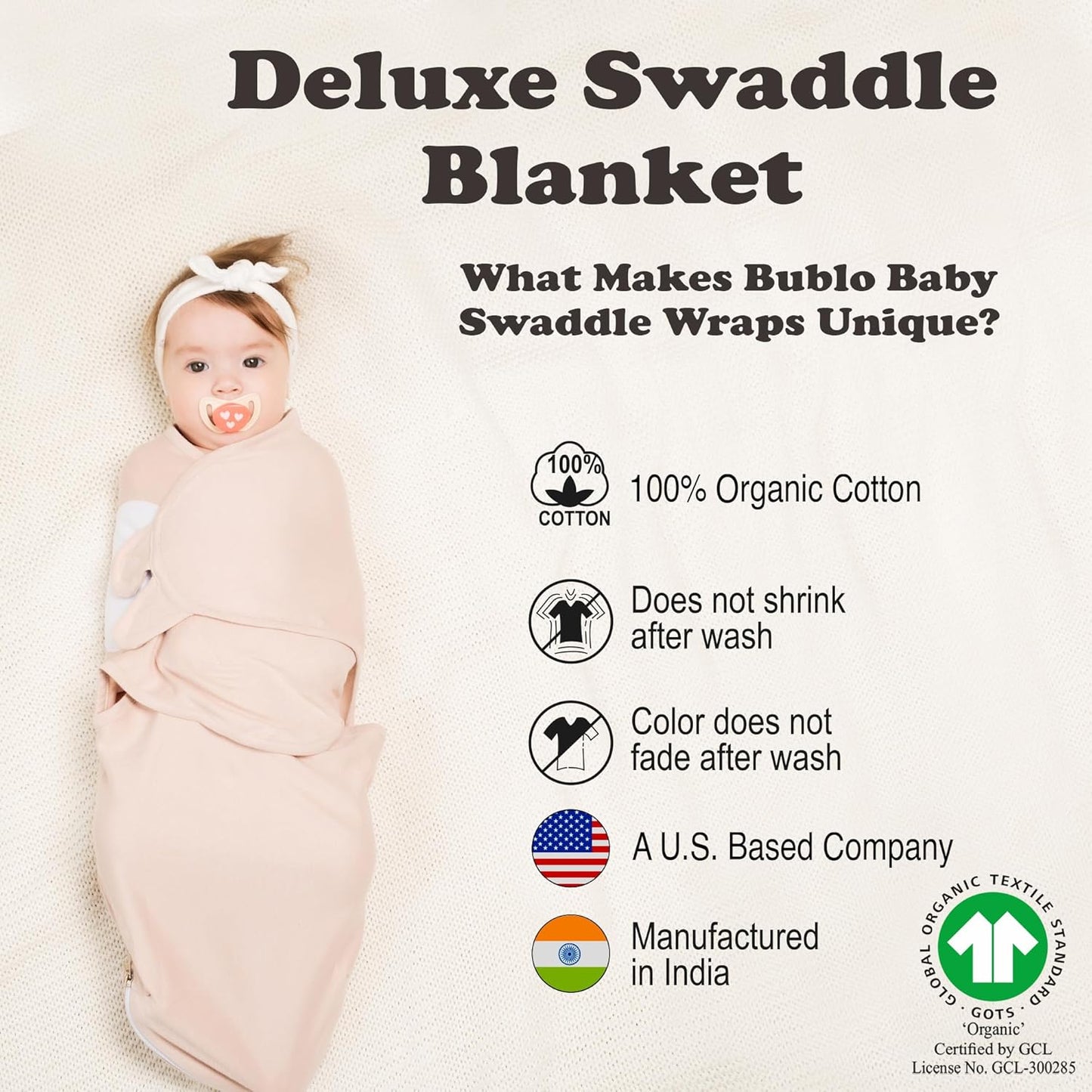 Bublo Baby Organic Zipper Swaddle Sleep Sacks 0-3 Months (3-Pack)