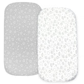 Baby Bassinet Sheet Set for Boy and Girl, 2 Pack Organic Cotton Universal Fitted Bedding Cover for Oval, Hourglass & Rectangle Bassinet Mattress, Fitted Sheets Size 32 x 16 x 4 / 33 x 20 x 4 Inches