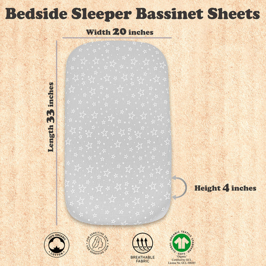 Bublo Baby Organic cotton Bassinet Sheets 2-Pack Grey Starts