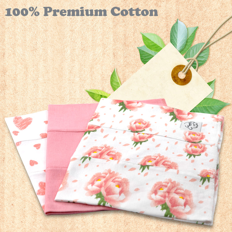 Baby Burp Cloths for Boys and Girls - 3 Pack Large 100% Cotton Double Layered Extra Absorbent Burp Rags, Floal Rose