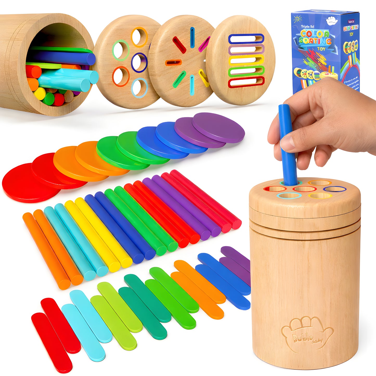 BubloBaby Wooden Montessori Color Sorting Toy