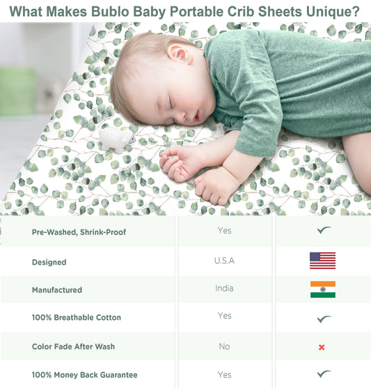 Bubo Baby Mini Crib Sheets 2-Pack – Green Leaf Jersey Cotton
