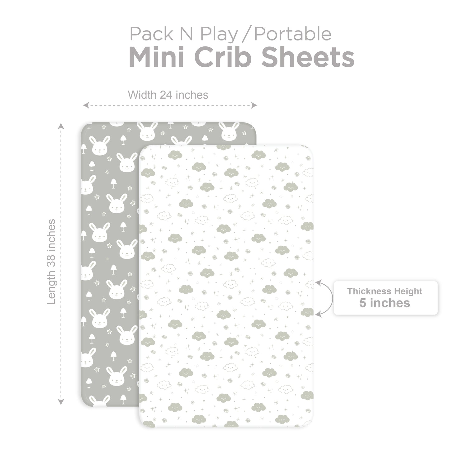 Bubo Baby Mini Crib Sheets 2-Pack – Grey White Jersey Cotton