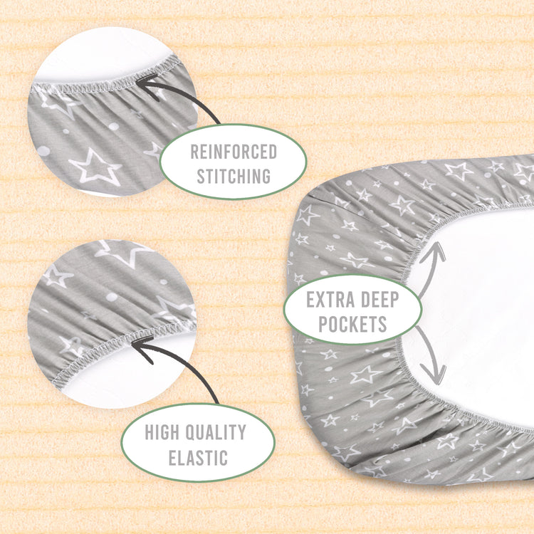 Baby Bassinet Sheet Set for Boy and Girl, 2 Pack Organic Cotton Universal Fitted Bedding Cover for Oval, Hourglass & Rectangle Bassinet Mattress, Fitted Sheets Size 32 x 16 x 4 / 33 x 20 x 4 Inches