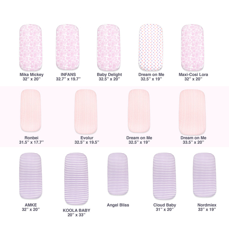 5 Pack Bedside Sleeper Bassinet Fitted Mattress Sheets, Organic Cotton, 33x20x4 Inches, Compatible with Mattress size Compatible with Pads size between 17-21” in Width, X 29-33” in Length, and 1.5-4’’ Thick