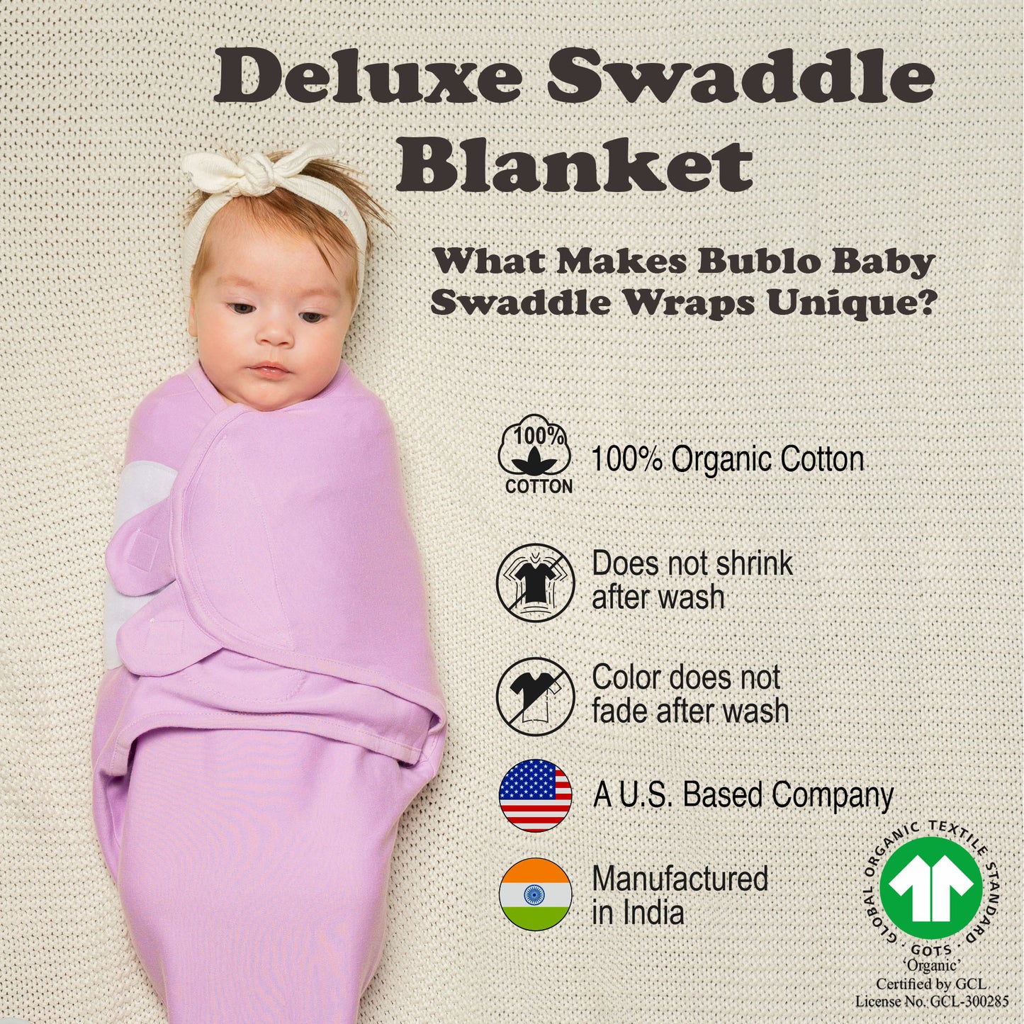 BubloBaby Organic Velcro Swaddle Sleep Sacks 0-3 Months (4-Pack)