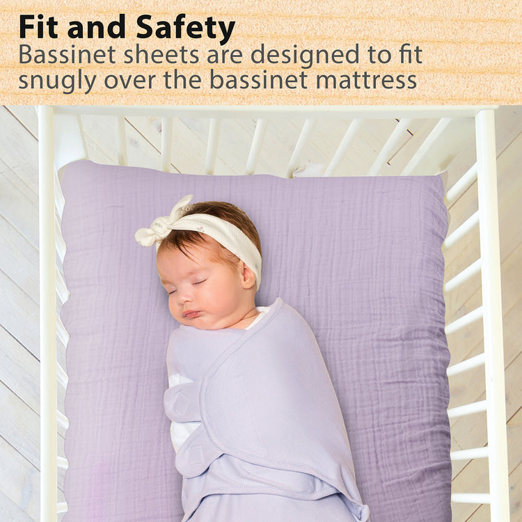 Organic Muslin Bassinet Sheets 3-Pack | Soft & Breathable Universal Fit - Lavender