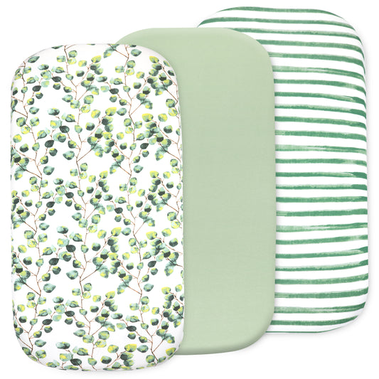 Bublo Baby Organic Bassinet Sheets 3-Pack – Green Stripe, Ultra-Soft