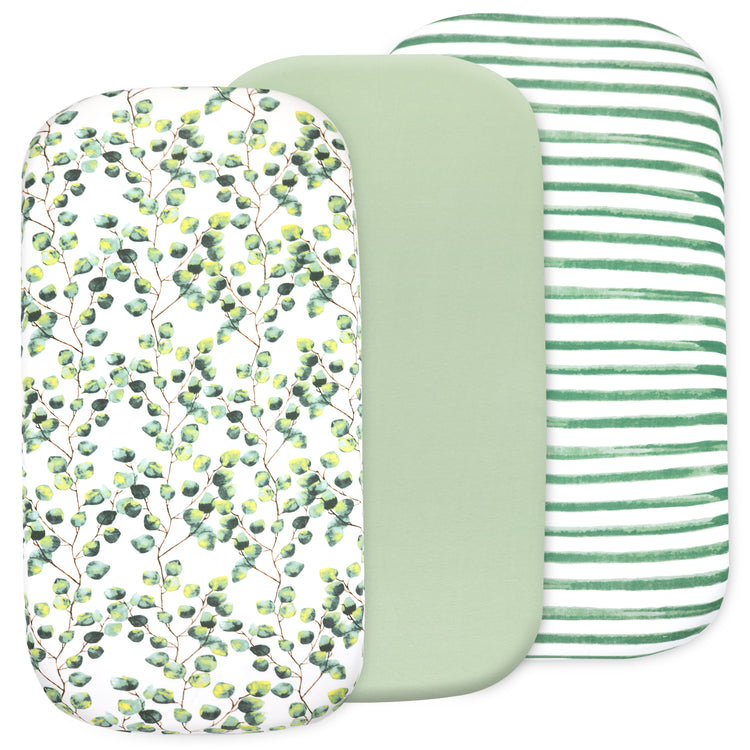 Bublo Baby Organic Bassinet Sheets 3-Pack | Ultra-Soft Fitted - Green Stripe