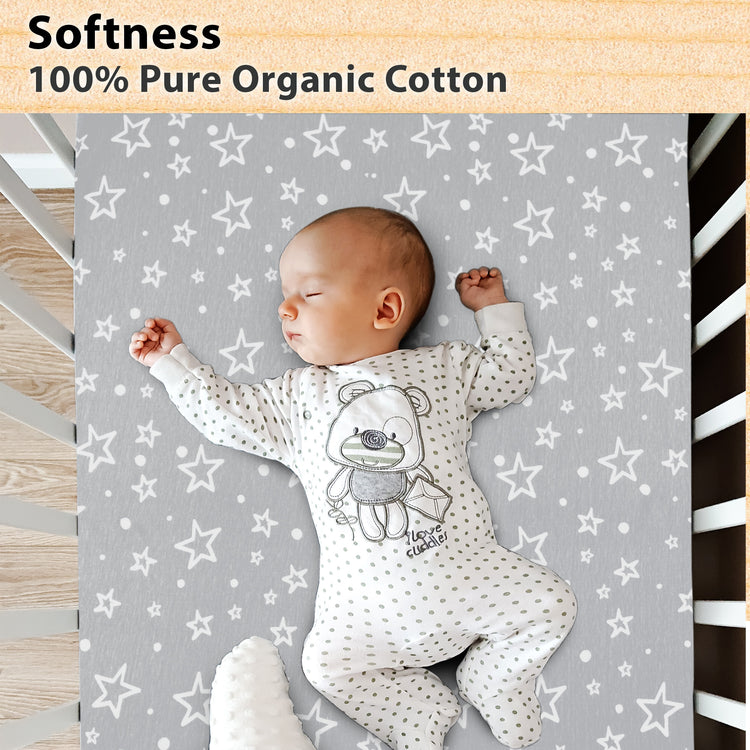 Bublo Baby Organic cotton Bassinet Sheets   2-Pack Grey Starts