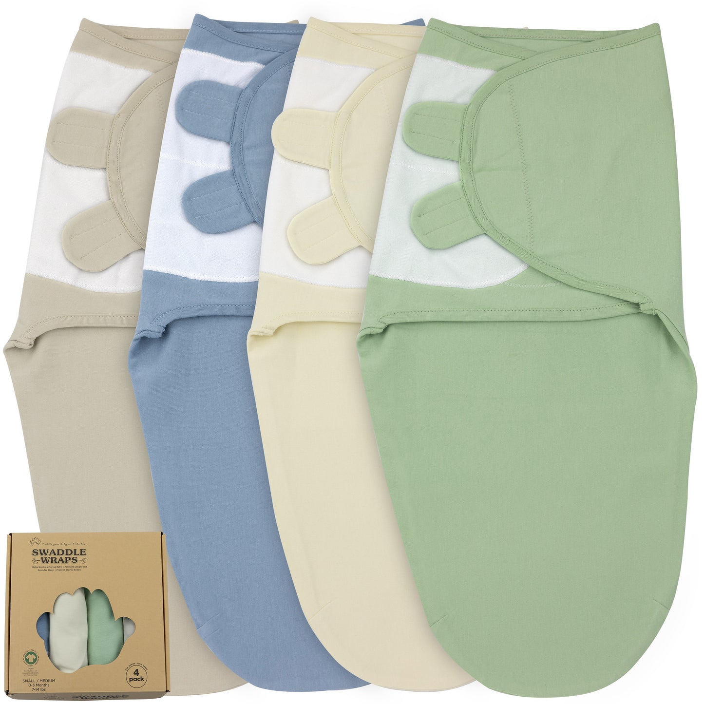 BubloBaby Organic Velcro Swaddle Sleep Sacks 0-3 Months (4-Pack)