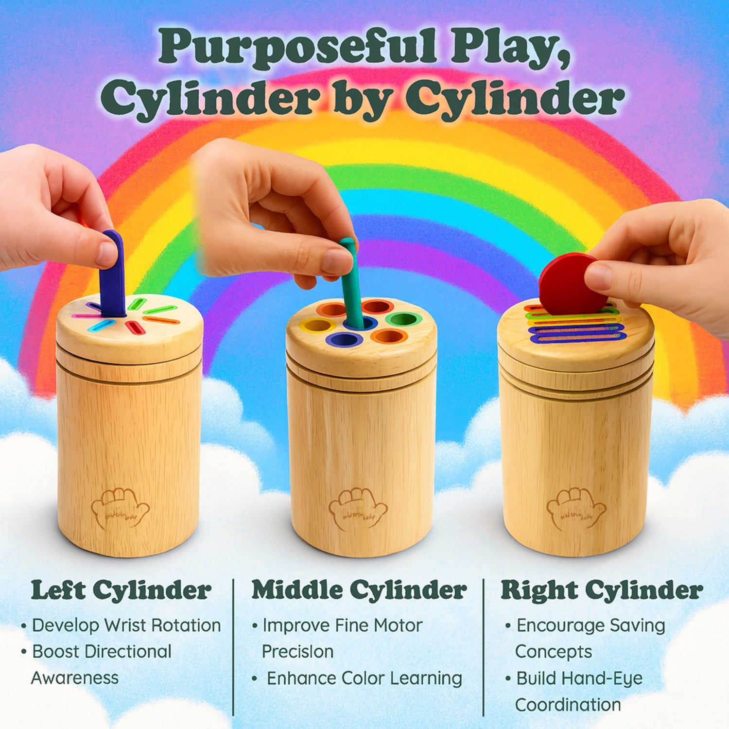 Safe, non-toxic smooth wooden Montessori sensory toy for babies and toddlers ages 1 to 3.