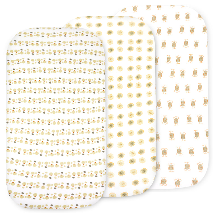 Bublo Baby Organic Bassinet Sheets 3-Pack | Ultra-Soft Fitted - Lions
