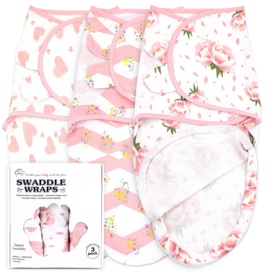 Bublo Baby Zipper Swaddle Blanket 3-Pack – Pink, 0–3 Months