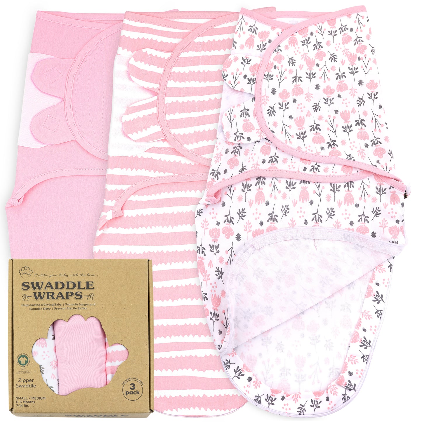 Bublo Baby Organic Zipper Swaddle Sleep Sacks 0-3 Months (3-Pack)