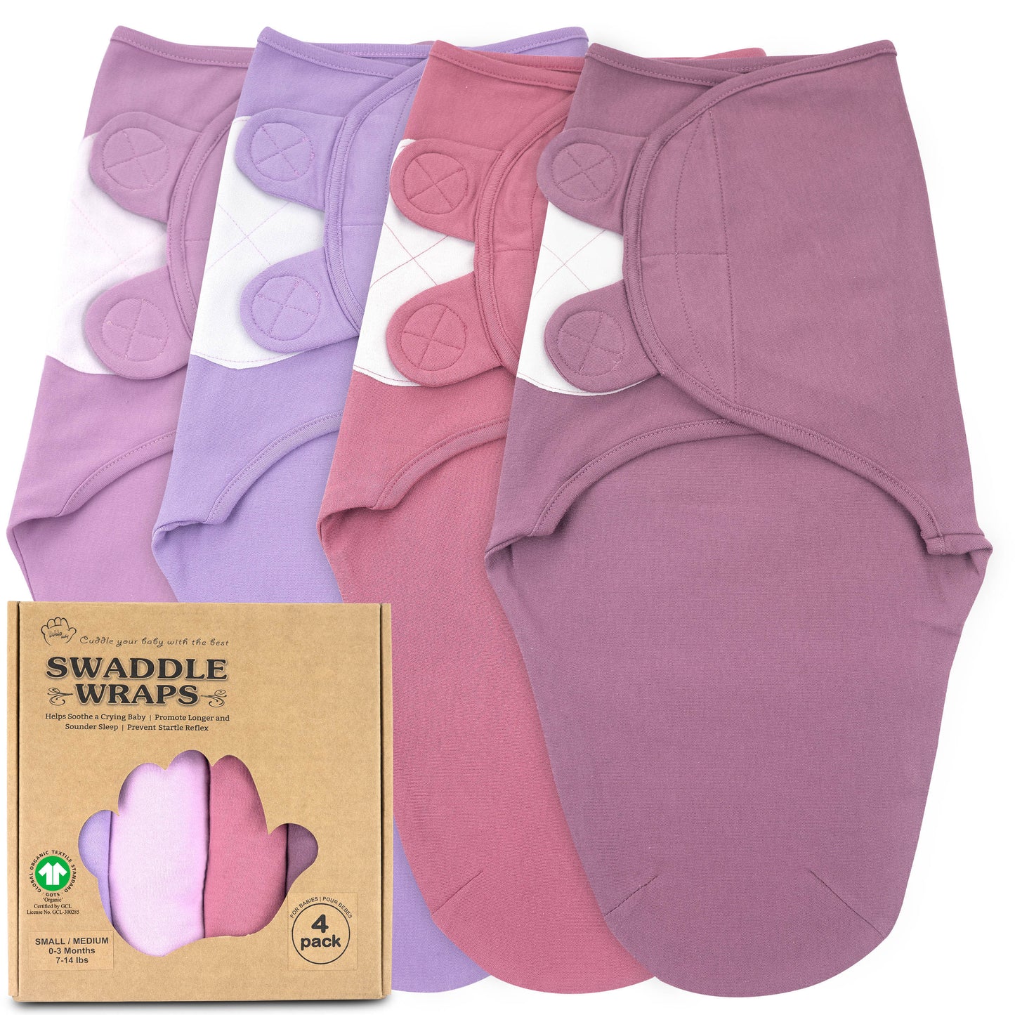 BubloBaby Organic Velcro Swaddle Sleep Sacks 0-3 Months (4-Pack)