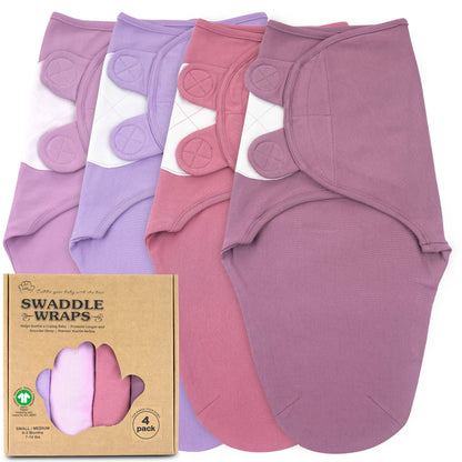 BubloBaby Organic Velcro Swaddle Sleep Sacks 0-3 Months (4-Pack)