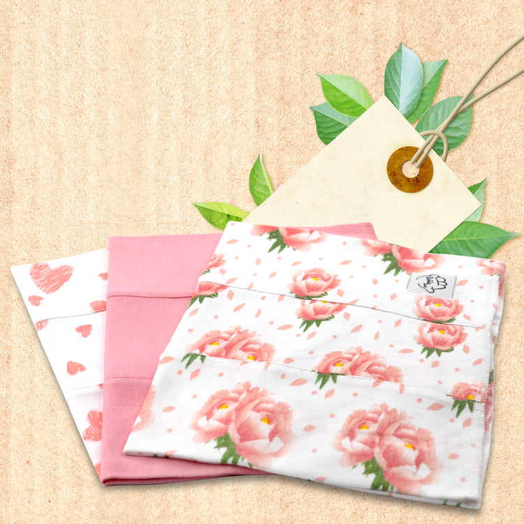 Baby Burp Cloths for Boys and Girls - 3 Pack Large 100% Cotton Double Layered Extra Absorbent Burp Rags, Floal Rose