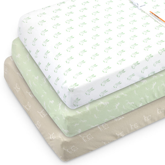 Bublo Baby Organic Fitted Changing Pad Covers - Horses (3-Pack)