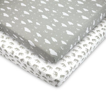 BubloBaby Mini Crib Sheet 2 pack– Jersey Cotton Fitted Pack N Play