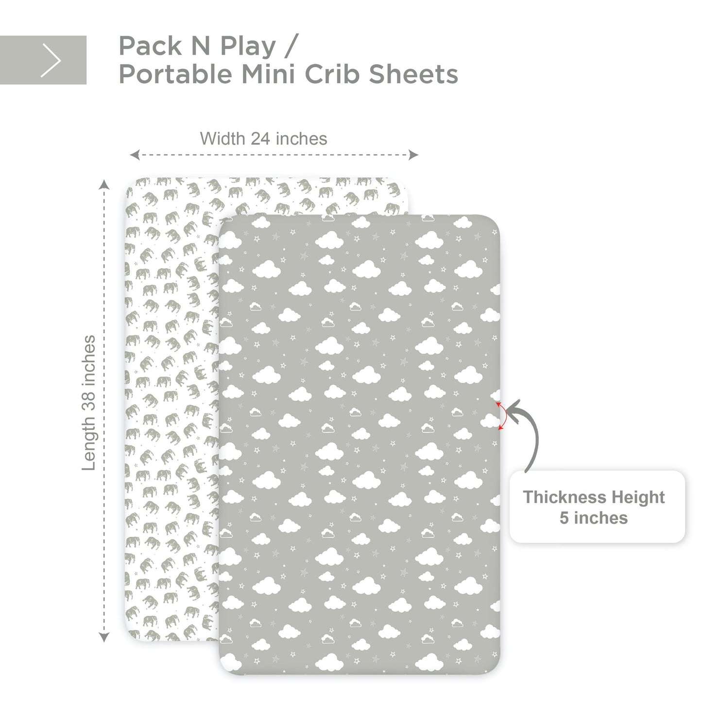 BubloBaby Mini Crib Sheet 2 pack– Jersey Cotton Fitted Pack N Play
