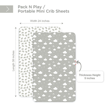 BubloBaby Mini Crib Sheet 2 pack– Jersey Cotton Fitted Pack N Play