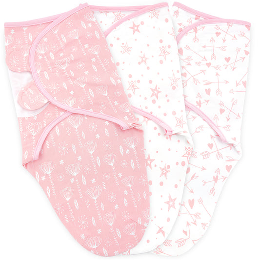 BubloBaby Adjustable Swaddle Blanket 3-Pack – Rose Pink Baby Sleep Sack