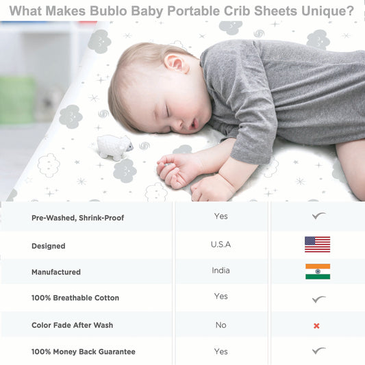 Bubo Baby Mini Crib Sheets 2-Pack – Grey White Jersey Cotton
