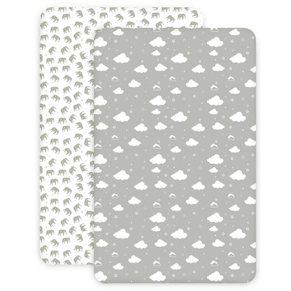BubloBaby Mini Crib Sheet 2 pack– Jersey Cotton Fitted Pack N Play