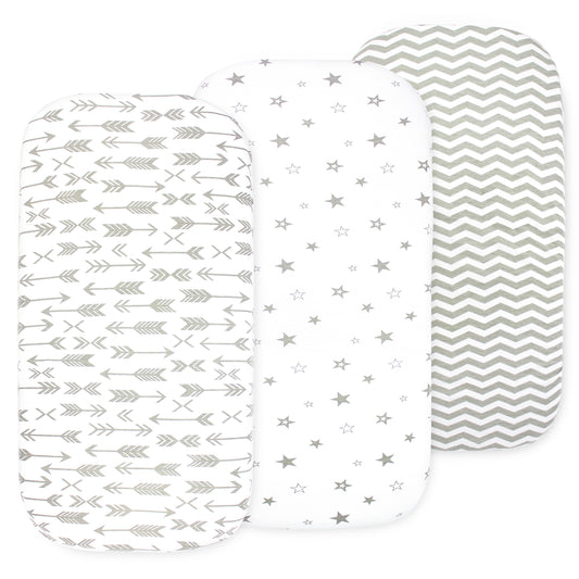 BubloBaby Bassinet Sheet Set 3-Pack – Soft Universal Fit Grey