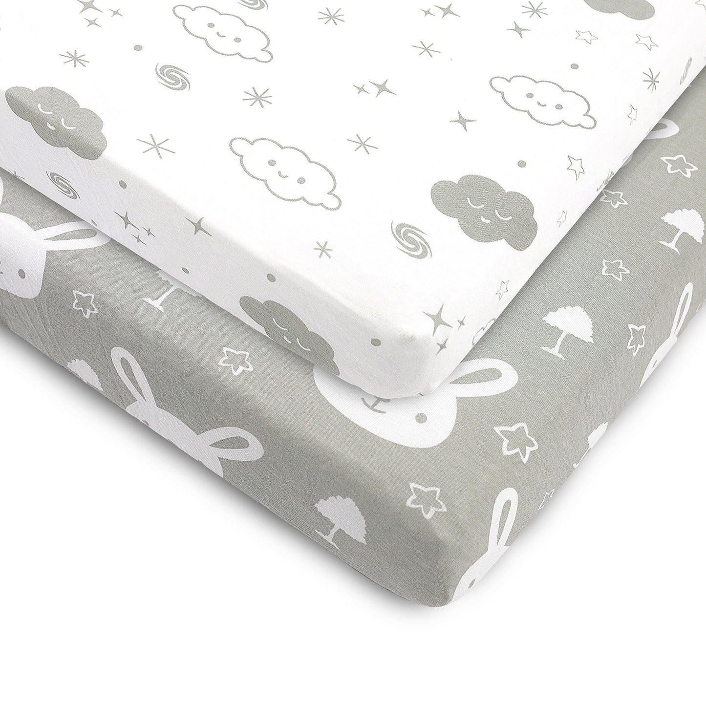 Bubo Baby Mini Crib Sheets 2-Pack – Grey White Jersey Cotton