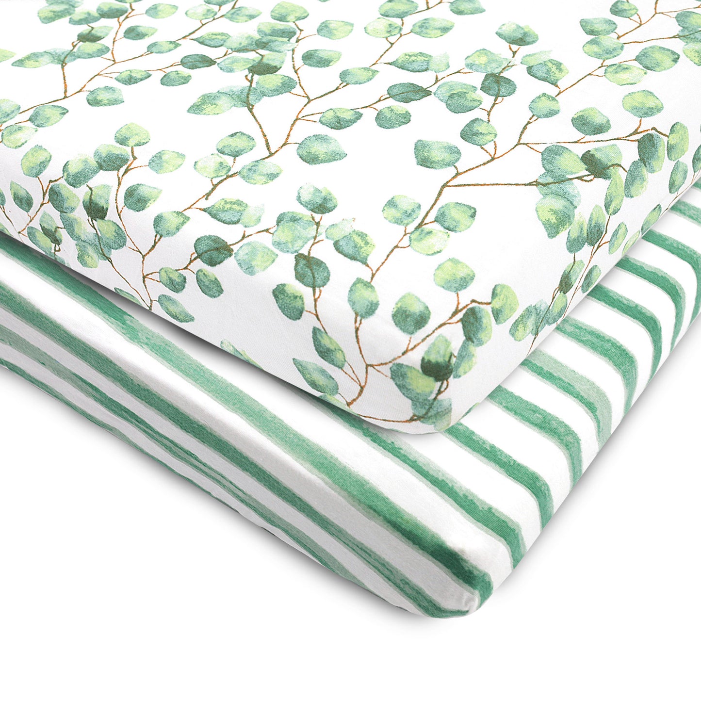 Bubo Baby Mini Crib Sheets 2-Pack – Green Leaf Jersey Cotton