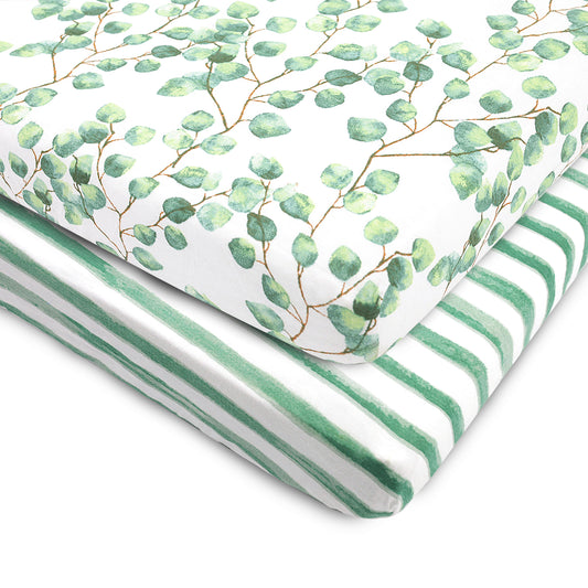 Bubo Baby Mini Crib Sheets 2-Pack – Green Leaf Jersey Cotton
