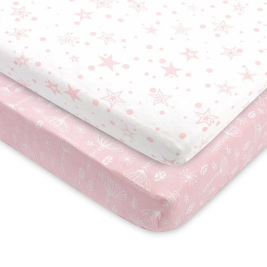 Bubo Baby Mini Crib Sheets 2-Pack – Pink Jersey Cotton